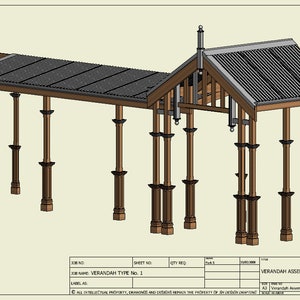 Traditional Flat Gable Verandah - V01 - Full Building Plans in 3D and 2D (metric dimensions)