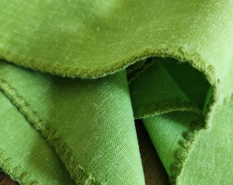 Servilletas de lino verde chartreuse vintage – Bordes con puntada de concha de los años 60 (Juego de 6) 16x16