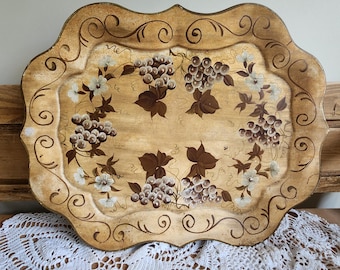 Vintage Toleware Handpainted Metal XLG Serving Tray Pilgrim Art #213