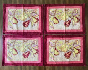 Manteles individuales vintage de Bruno Lamy con estampado en bloque: Huerto de perales, estilo campestre francés (juego de 4)