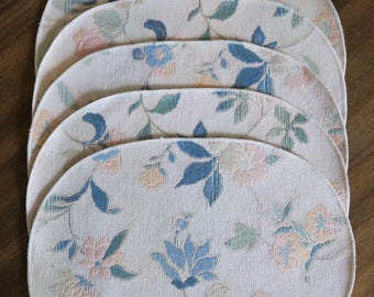 Vintage Oval Floral Pastel Tapestry Jacquard Placemats Set Of 5