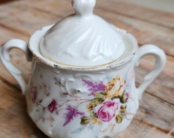 Vintage Floral Porcelain Sugar Bowl With Lid
