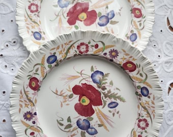 Vintage Wedgwood Cornflower Salad Porcelain Plates (Set of 2), Piecrust Edge, Etruria England