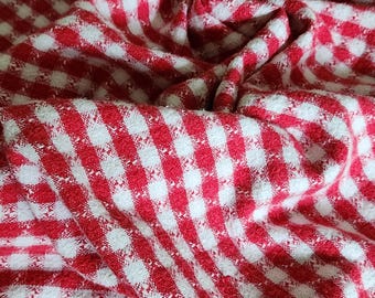 Mantel vintage de los años 70, rojo y blanco, tejido de gofre, mezcla de algodón y acrílico, estampado a cuadros vichy (47x58)