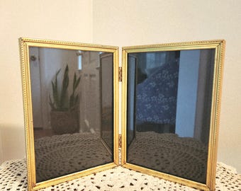 Vintage Gold Metal Hinged Bifold Ornate Picture Frame Tabletop 5 x 7