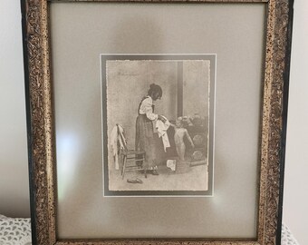 Vintage R. Hendrickson Sepia Print Bath Time Woman Bathing Child