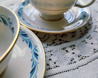 Vintage Lenox Blueridge Teacup and Saucer (2 Pair) Gold Stamp P-316