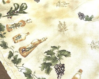 Vintage Tuscan Grape Herbs Tablecloth 68" Round Cotton Canvas Mediterranean Olive Oil Pattern Italy