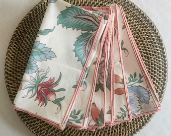 Vintage Botanical Floral Cotton Napkins Set Of 6