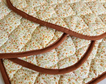 Vintage Handmade Quilted Ditzy Floral Cotton Reversible Placemats Set Of 4