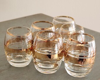 Vintage Cocktail Shot Glasses Mid Century Roly Poly Set Of 6