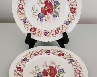 Vintage Porcelain Wedgwood Coneflower Dessert Side Plates 6 1/2" Set Of 2 Etruria England