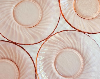 Vintage Arcoroc Rosaline Pink Swirl Pressed Glass Saucers Set Of 4 France