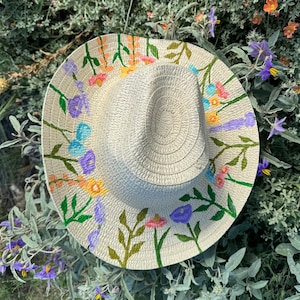 Hand Painted Pastel Wildflower Straw Hat | wildflower |  flowers | sun hat | summer hat |