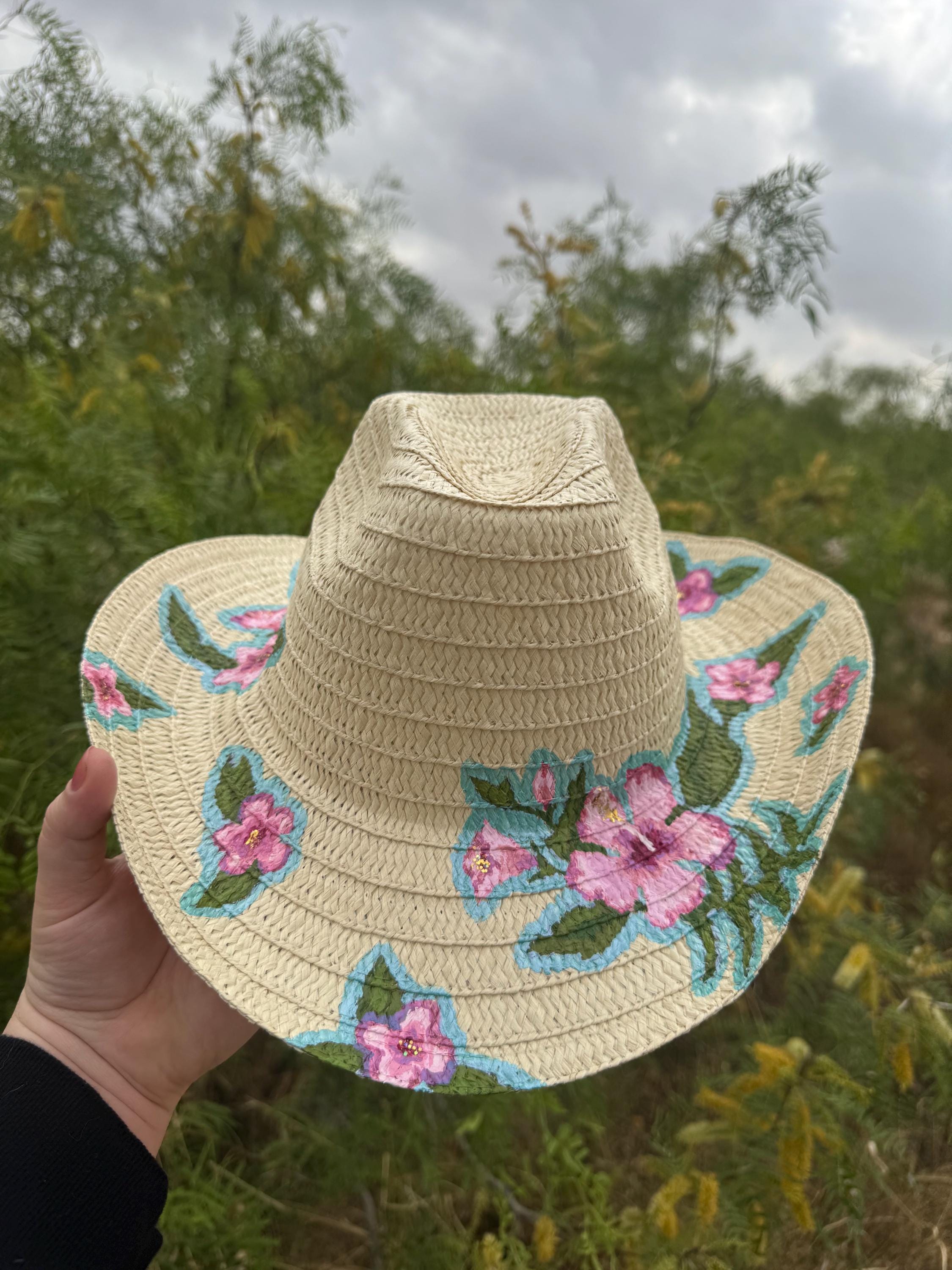 Hand Painted Hibiscus Straw Hat | Floral | Sun Hat | Summer 
