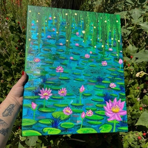 16x20 lily pads acrylic painting | original art |