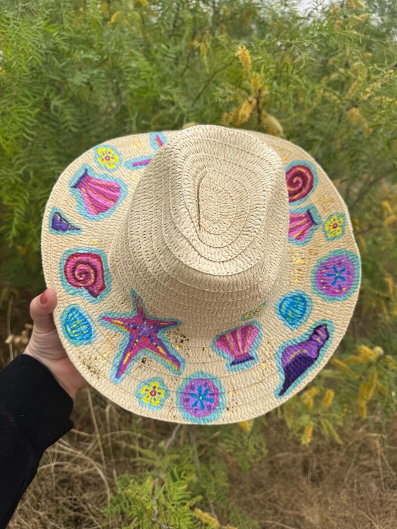 Hand Painted Beach Straw Hat | Shells | Sun Hat | Summer Hat | Beach ...