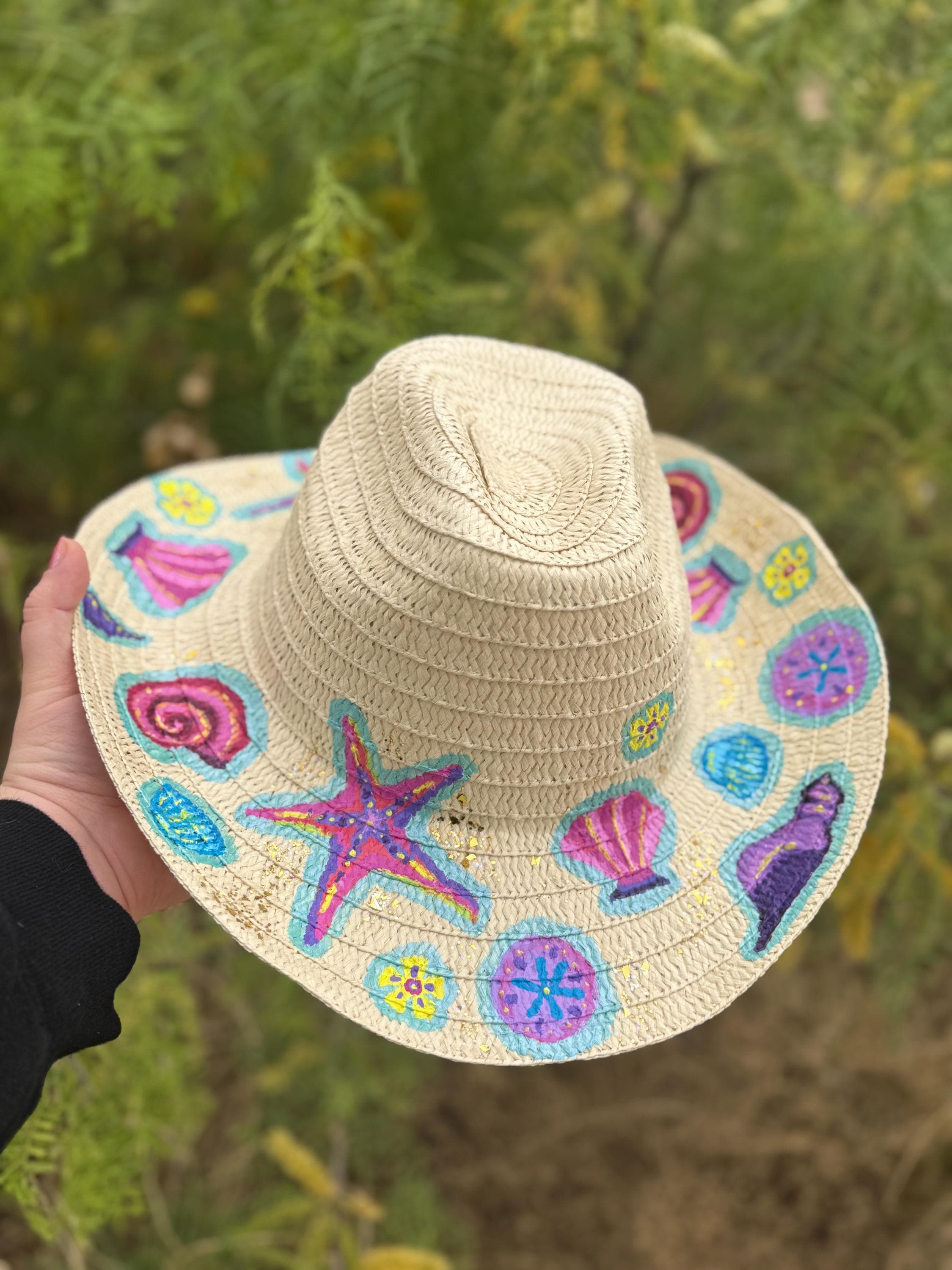 Hand Painted Beach Straw Hat | Shells | Sun Hat | Summer Hat 