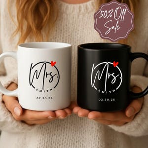 Mrs and Mrs Mug Set • Custom Bride Gift • Personalized Coffee Cups for Brides • Cute Wedding Gift for Lesbian Couple