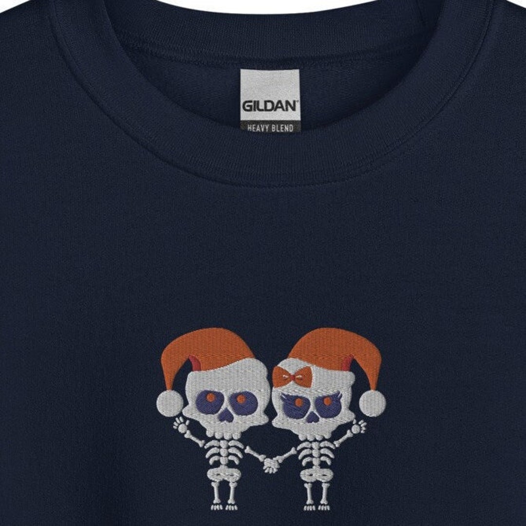 Embroidered Christmas Sweatshirt Embroidered Skeleton Etsy