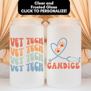 Personalized Vet Tech Glass Tumbler, Custom Gift for Vet Tech Vet Tech Gift Veterinarian Tumbler Vet Glass Custom Veterinarian Gift Vet Cups