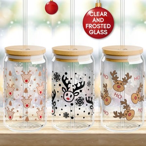 Cute Reindeer Glass Tumblers, Christmas Cup Christmas Tumbler Christmas Iced Coffee Cup Personalized Xmas Cups Xmas Tumbler Xmas Iced Coffee