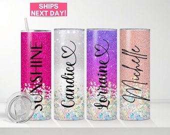 Personalized Glitter Tumbler Cup with Lid and Straw, Personalized Glitter Cups Custom Glitter Tumbler Personalized Glitter Name Tumbler