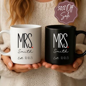 Mrs and Mrs Mugs • Custom Bride Gift • Personalized Coffee Cups for Brides • Cute Wedding Gift for Lesbian Couple