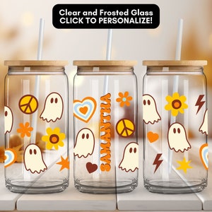Custom Halloween Ghost Glass Tumbler, Retro Ghost Tumbler Halloween Iced Coffee Cup Gift for Halloween Lovers Ghost Glass Can