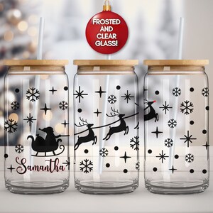 Custom Christmas Glass Can, Xmas Cups Christmas Tumbler North Pole Glass Tumbler Gift for Christmas Iced Coffee Cups Cute Christmas Tumblers