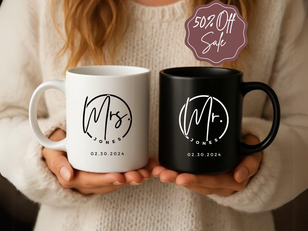 Custom Wedding Couple Mugs • Personalized Mr and Mrs Cups • Gift for ...