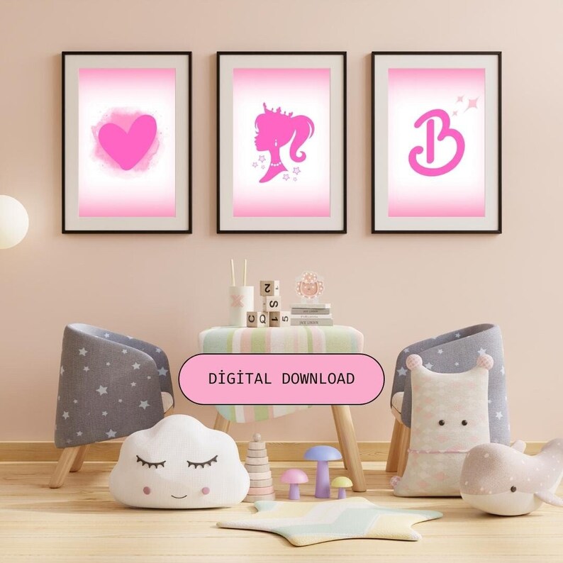Barbie Set of 3 Wall Prints / Barbie Girls Bedroom Decor / Girls Bedroom Wall Prints / Doll