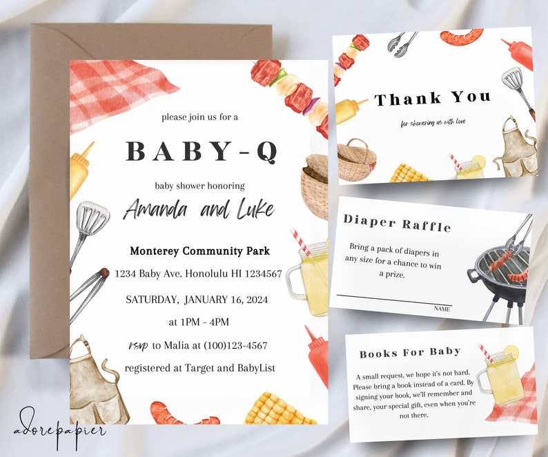 Editable BBQ Baby Shower Invitation Template Set, Baby-q Baby Shower ...