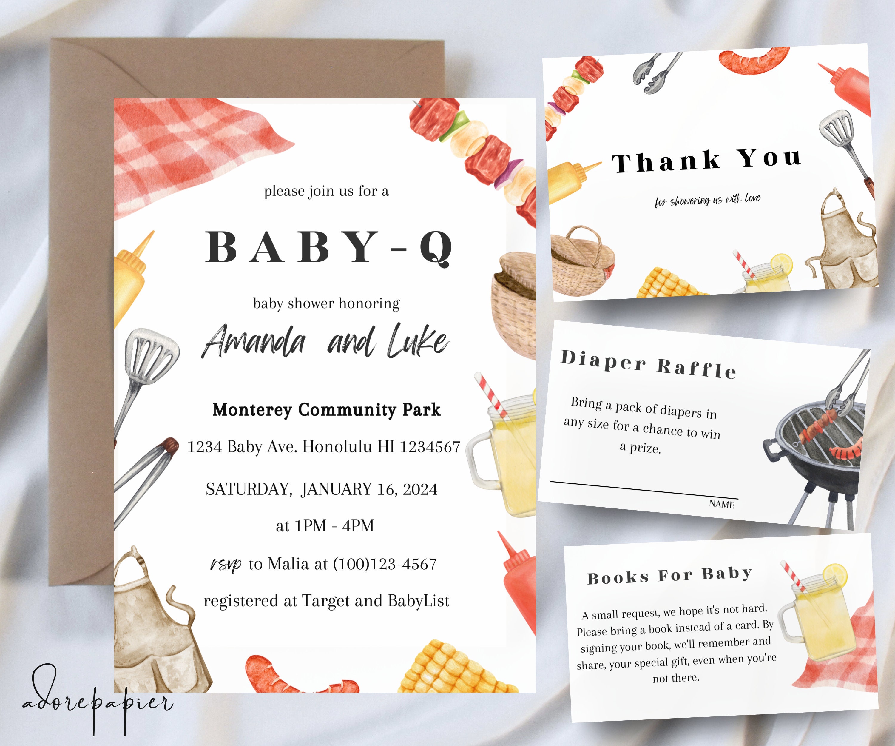 Editable BBQ Baby Shower Invitation Template Set, Baby-q Baby Shower ...