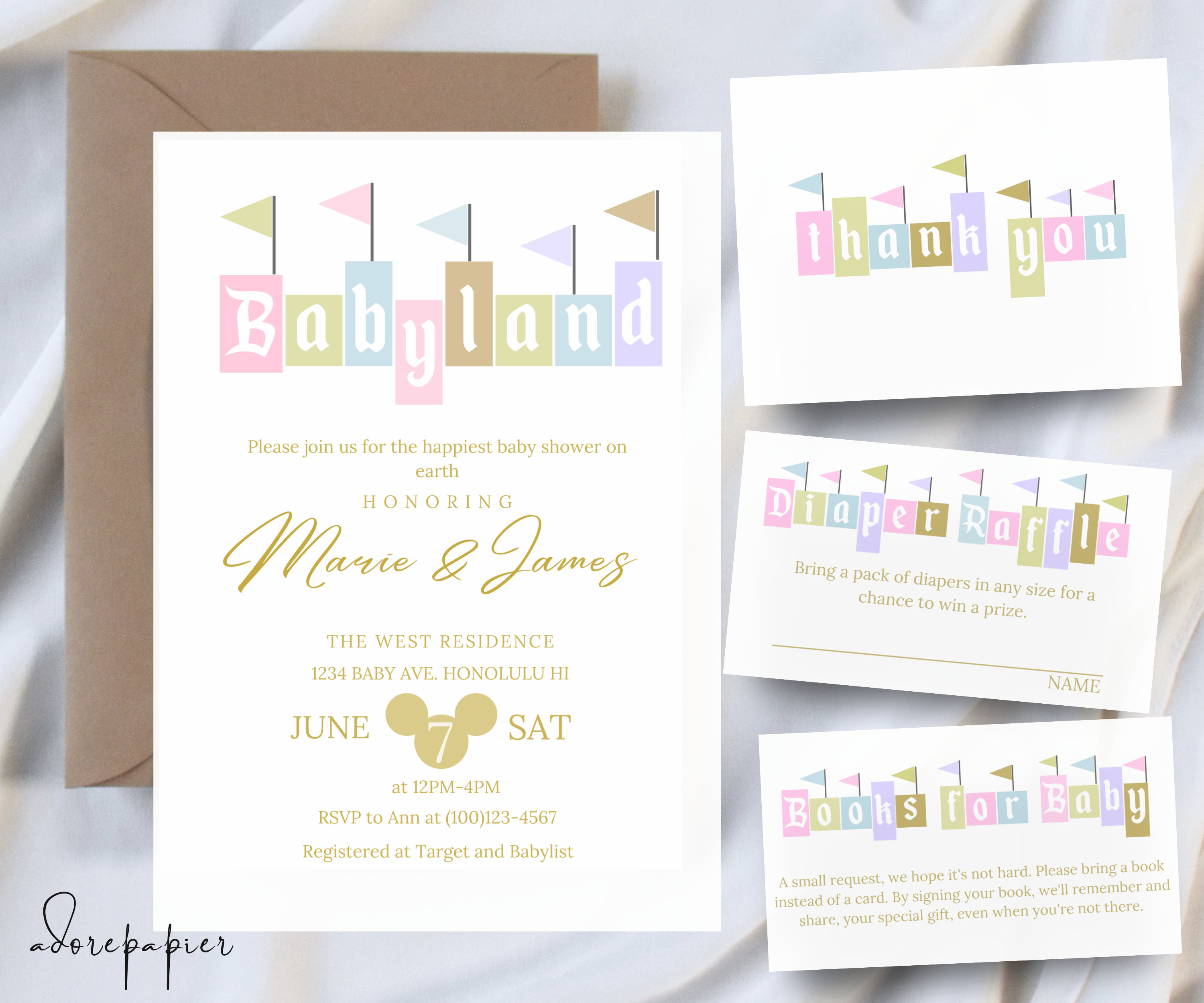 Editable Disneyland Baby Shower Invitation Bundle, Babyland Baby Shower