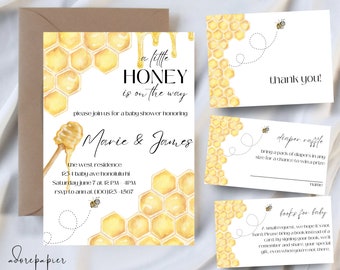 Editable Honey Bee Theme Little Honey Baby Shower Invitation Bundle Digital E-vite