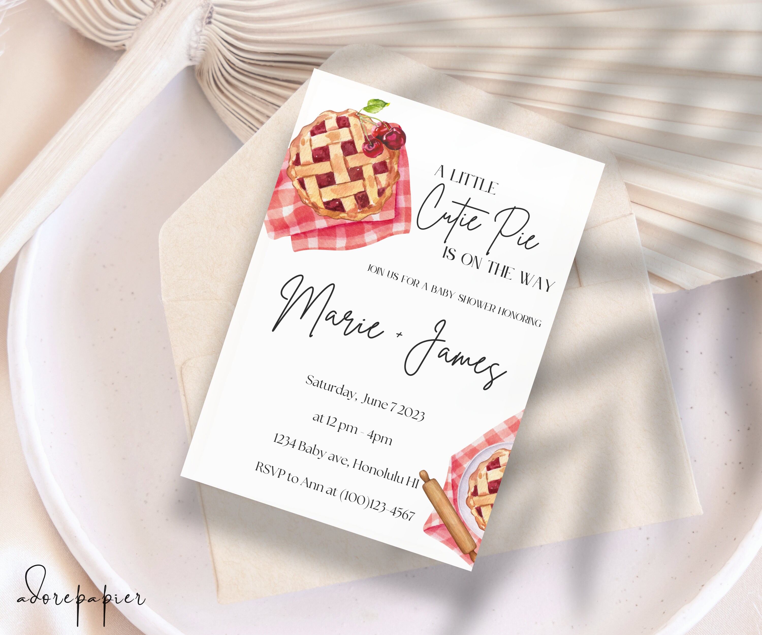 Editable Cutie Pie Baby Shower Invitation Template Bundle for Etsy