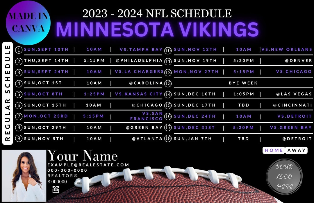 Minnesota Vikings 20232024 NFL Football Schedule Realtor Etsy