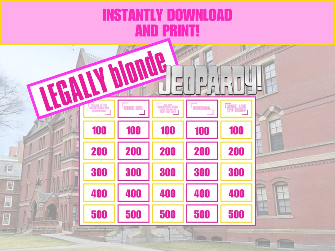 Legally Blonde Jeopardy Movie Trivia Game Printable Game Bachelorette