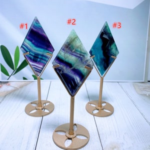 Natural fluorite Diamond / Rhombus on stand,Crystal Diamond carving,Crystal carving,Crystal gift,Home decoration,Reiki healing,Diamond