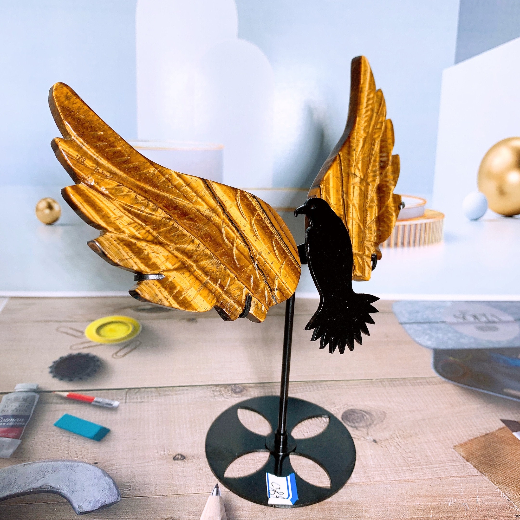 Tiger Eye Eagle Wings,crystal Eagle Wings With Stand,wings Carving,home ...
