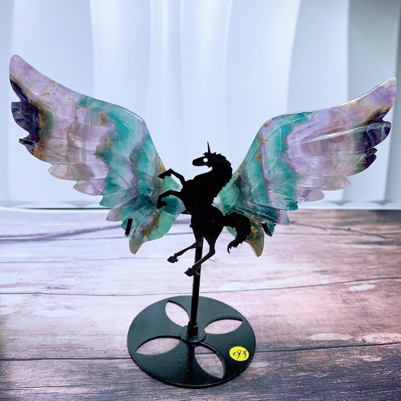 Natural Fluorite Unicorn Wings,crystal Wings With Free Stand,wings