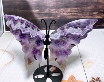 Natural amethyst butterfly wings,Crystal butterfly wings with stand,Wings carving,Wings figurine,Home decoration,Reiki healing