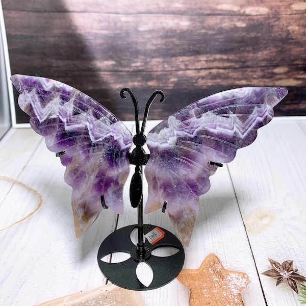 Natural amethyst butterfly wings,Crystal butterfly wings with stand,Wings carving,Wings figurine,Home decoration,Reiki healing