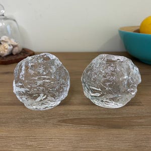 Vintage Kosta Boda Snowball Candle Holders – Pair – Anna Wolff Design – Swedish Glass