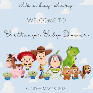 Its a boy story Welcome sign and invitation; its a boy story baby shower; boy baby shower; baby shower decor; baby shower welcome bundle
