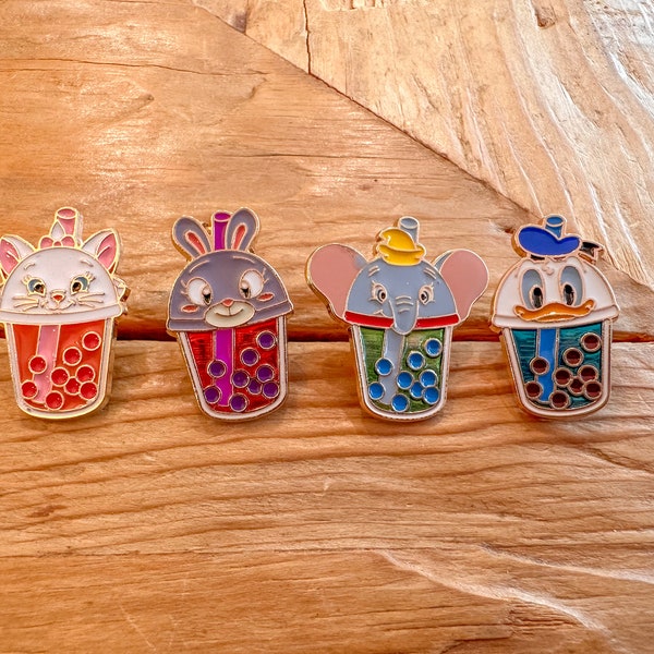 Disney Inspired Boba Tea Pin, Milk Tea Pin, Bubble Tea Pin - Elephant, Rabbit, Cat, Duck - Enamel Pin Brooch - Gift Decoration Jewelry