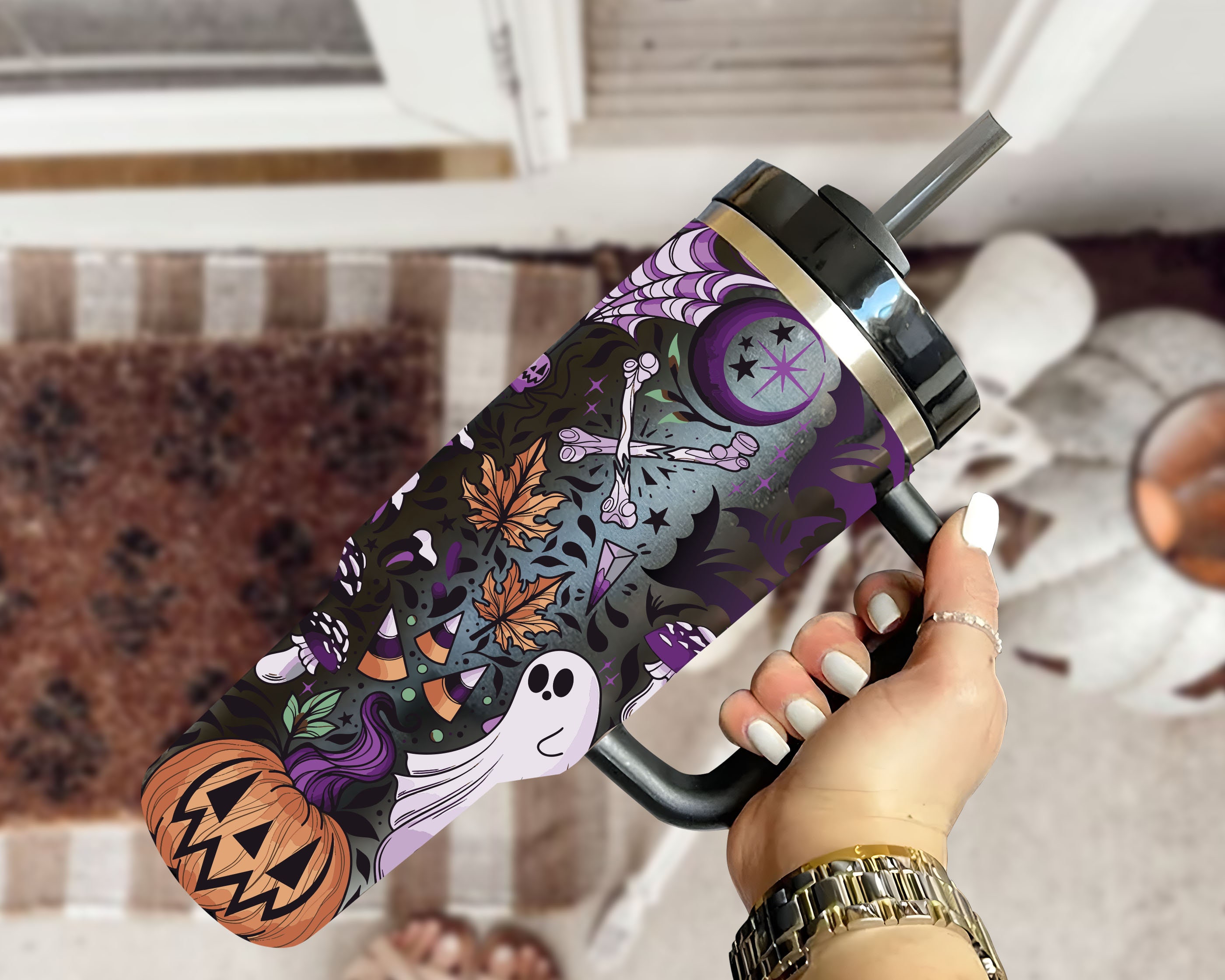Halloween Tumbler Halloween Gifts for Women, ghost cups gothic Tumblers  with Lids and Straw, witch tumbler Iced Coffee Travel Halloween Cup Unique