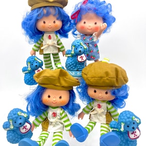 Conjunto de muñeca Suzette y caniche de crepe de tarta de fresa vintage de los años 80