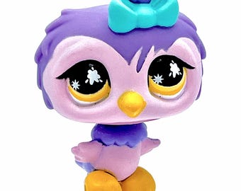 2007 Littlest Pet Shop Fioletowa Sowa z Turkusowo-Niebieską Kokardą